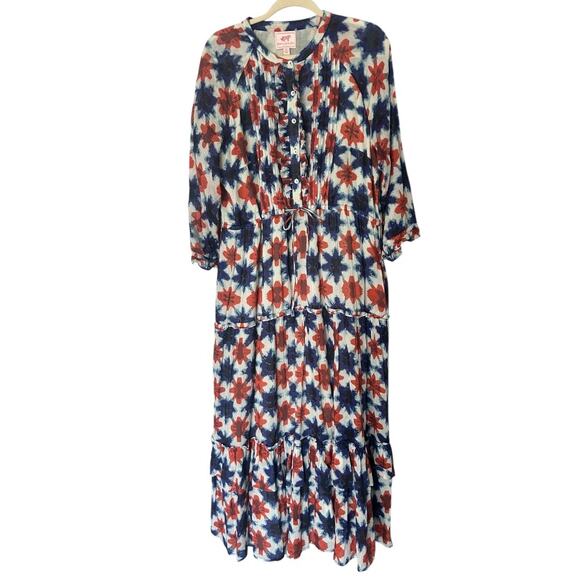 Banjanan Dresses & Skirts - Banjanan Tiered Cotton Maxi Dress Women's XL Watercolor Floral Print Boho